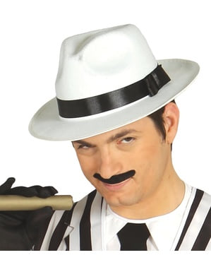 Sombrero de gángster blanco con cinta negra