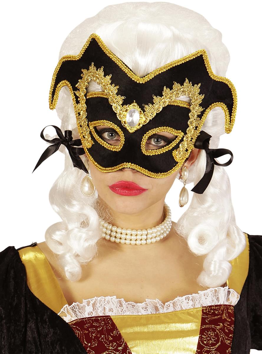Adult's Noble Venetian Masquerade Mask with Gemstone and Border