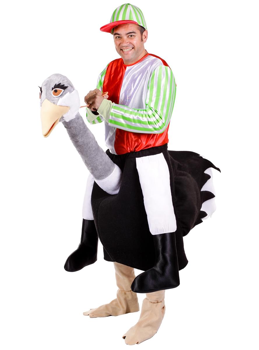 Vogelstrauß mit Jockey Kostüm