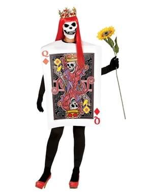 Fato de carta de rainha de caveiras para mulher