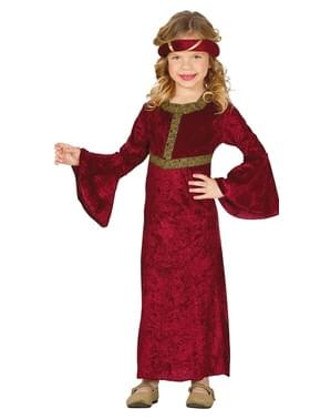 Fato de dama medieval vermelho para menina