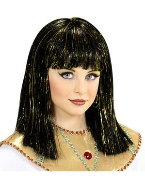 Wig rambut Cleopatra Girl dengan Sorotan Metalik