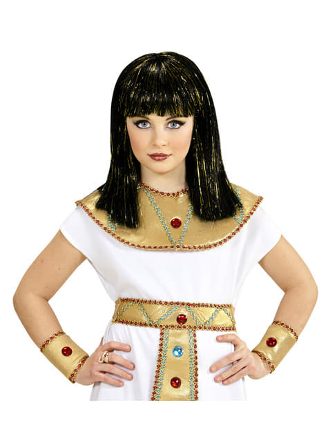 Parrucca da Cleopatra con filo lucente per bambina. Consegna express