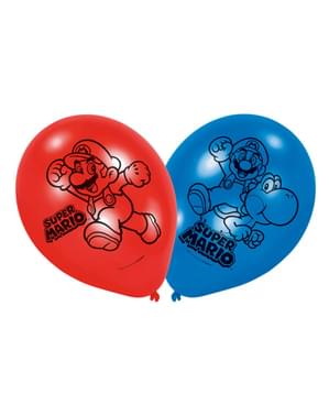 6 kpl siniset ja punaiset Super Mario Bros. ilmapallot