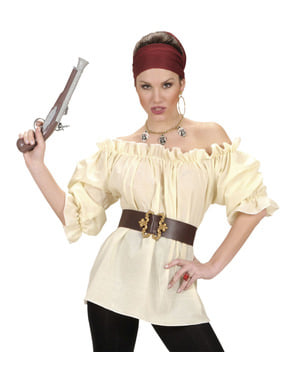 Camicia pirata beige per donna taglie forti
