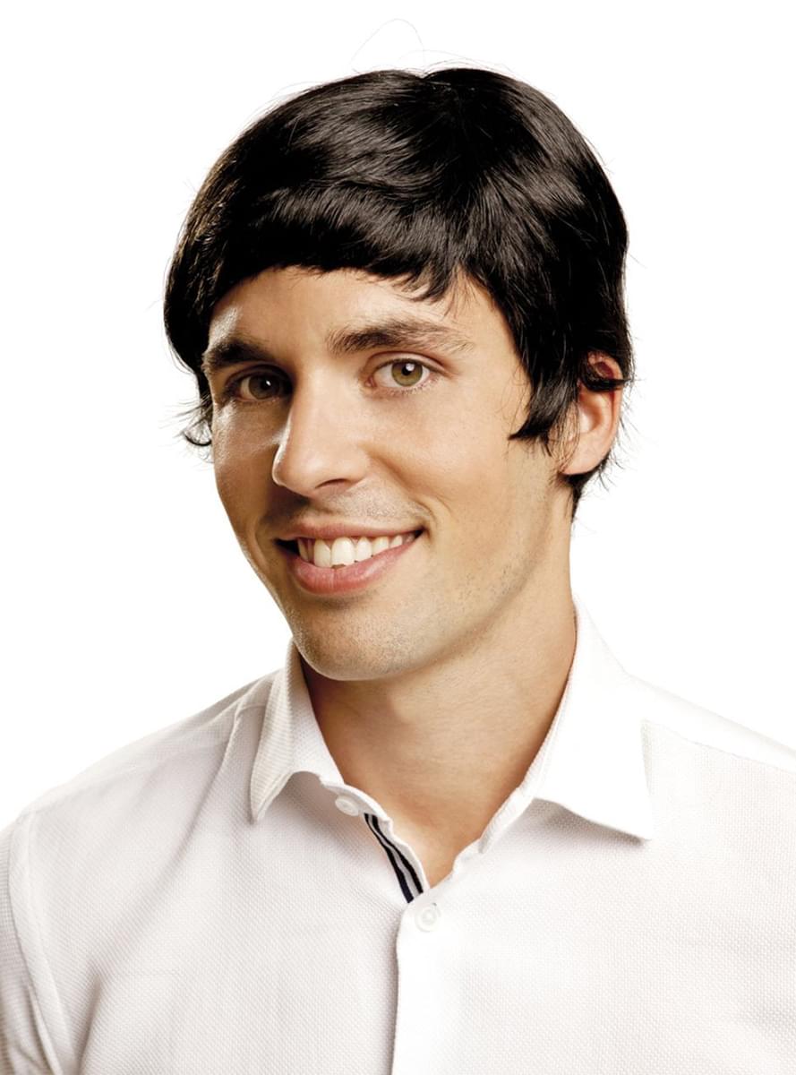 Peluca negra estilo años 60 para hombre