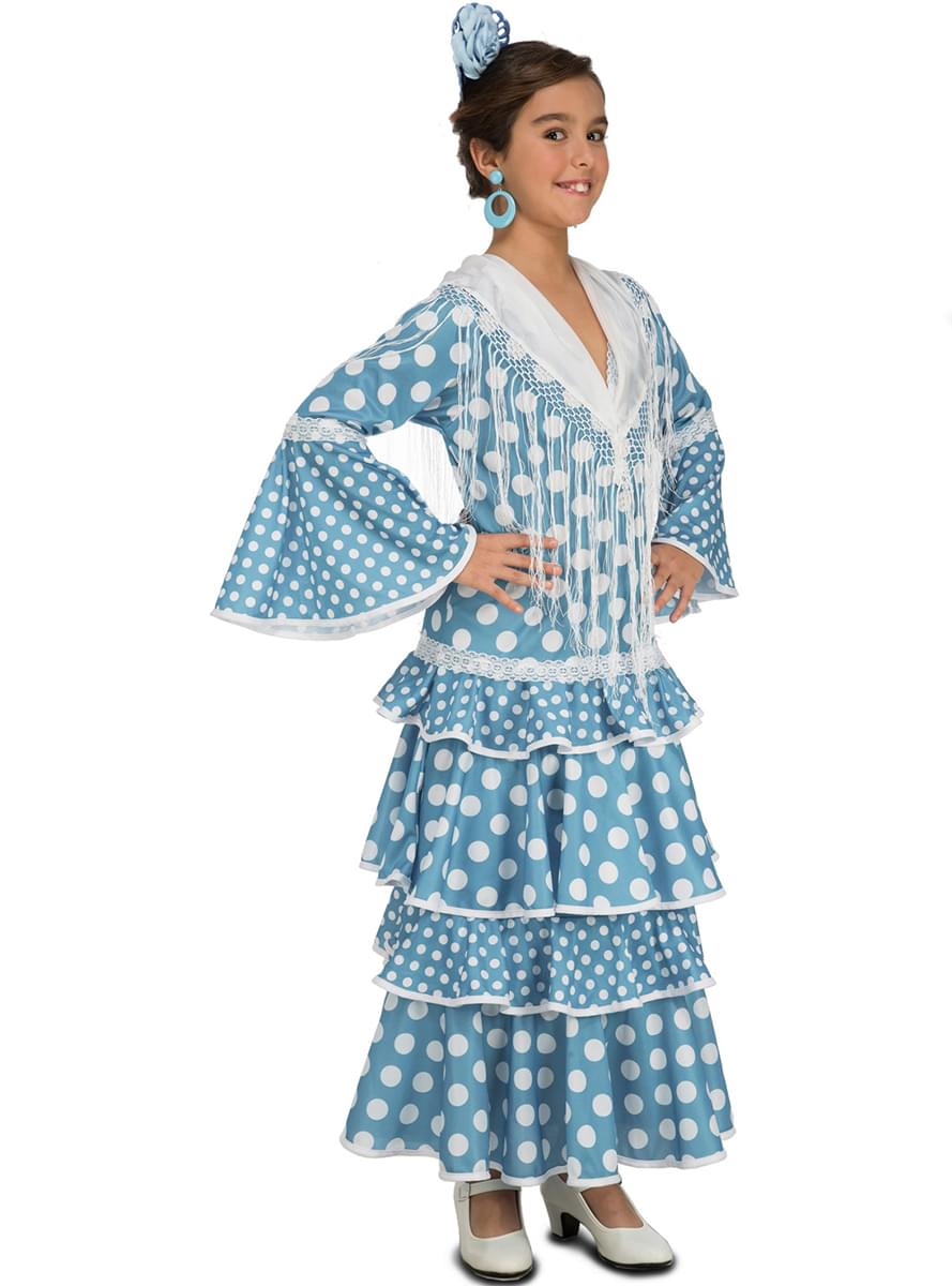 Maskeraddräkt flamenco dansös turkos för barn
