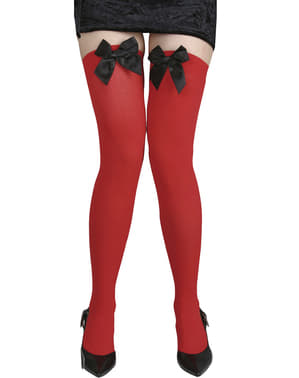 Ciorapi roșii cu fundițe negre pentru femeie