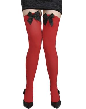 Kaus kaki setinggi lutut Red Women dengan Black Bow
