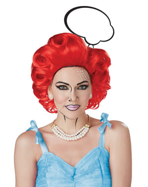 Kadın kırmızı kafa pop art peruk