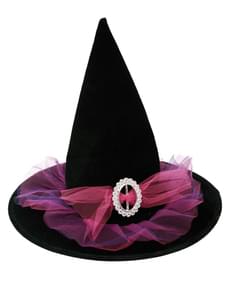 chapéu de bruxa de tule rosa para mulher