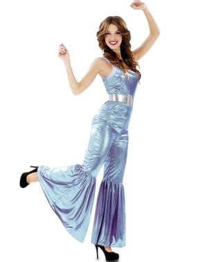 Fato de rainha da discoteca azul para mulher