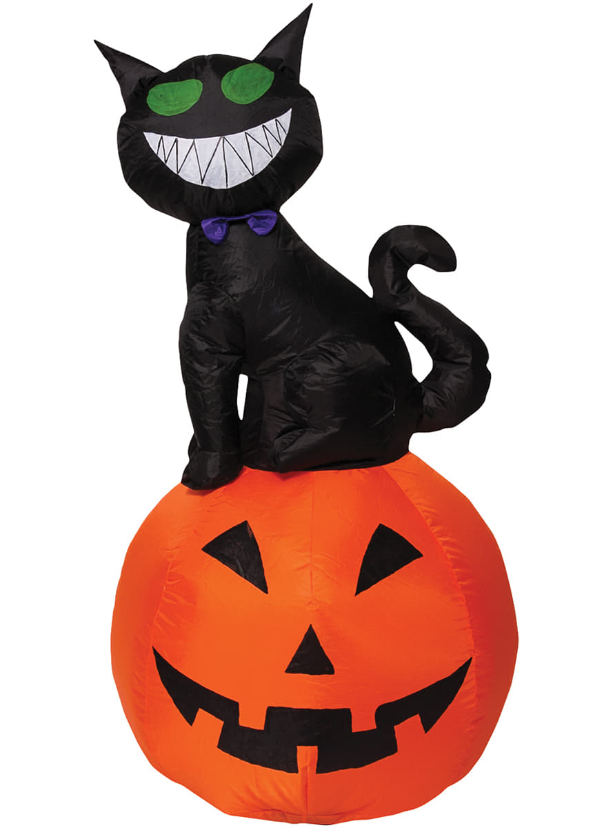 statue gonflable chat noir sur une citrouille
