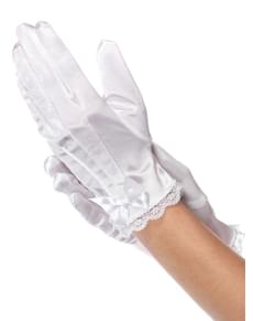 Girl's Short White Satin Gloves