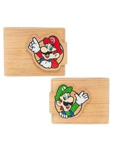 Double Fold Woodgrain Snap Mario Bros Wallet