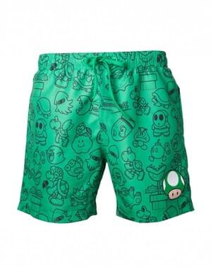 Calções de banho de cogumelo verde Mario Bros para homem