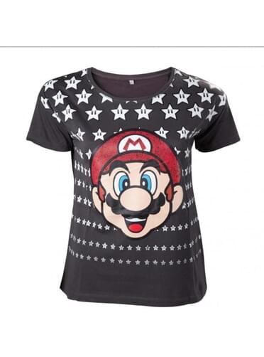 T-shirt de Mario Bros preta para mulher