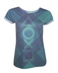 T-shirt de botões PlayStation azul para mulher