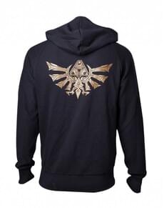 Mikina s kapucí pro dospělé s logem Triforce Zelda černá se zlatým logem