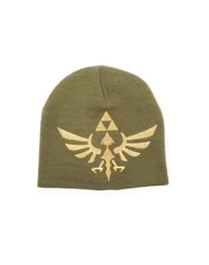 Vlněná čepice pro dospělé se zlatým logem Zelda zelená