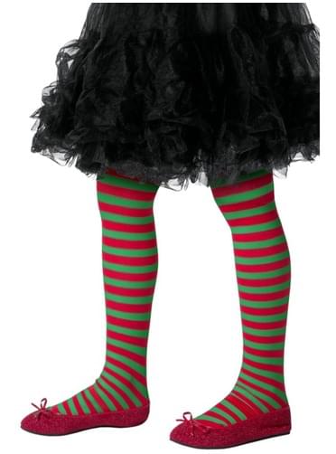 Collants de elfo natalício vermelhos e verdes infantis