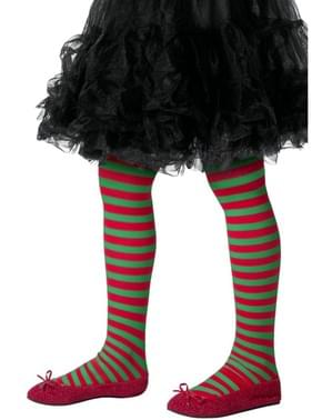Red and green Christmas elf tights for kids