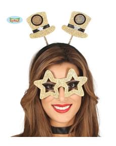 Kit serre-tête avec chapeau et lunettes dorées adulte