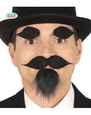 Perrilla, bigote y cejas negras adhesivo para hombre