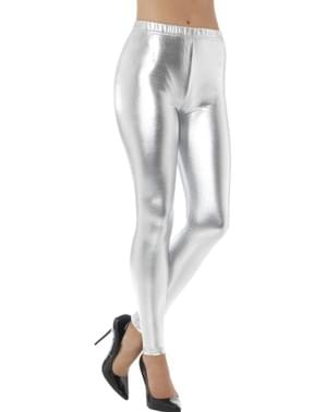 Metallic silver leggings for women