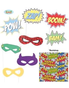 Set of 9 Superhero pieces and backdrop for Photocall