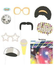 Set of 9 pieces and backdrop for 70's Photocall