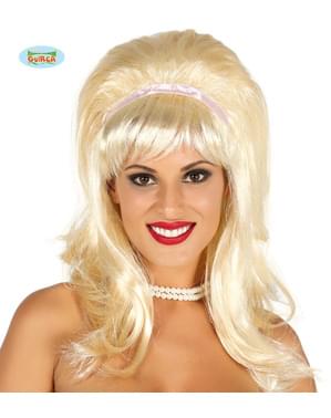 Peruka blond w stylu lat 50' z grzywką i białą wstążką damska
