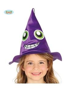 Chapéu de bruxa roxo com cara infantil