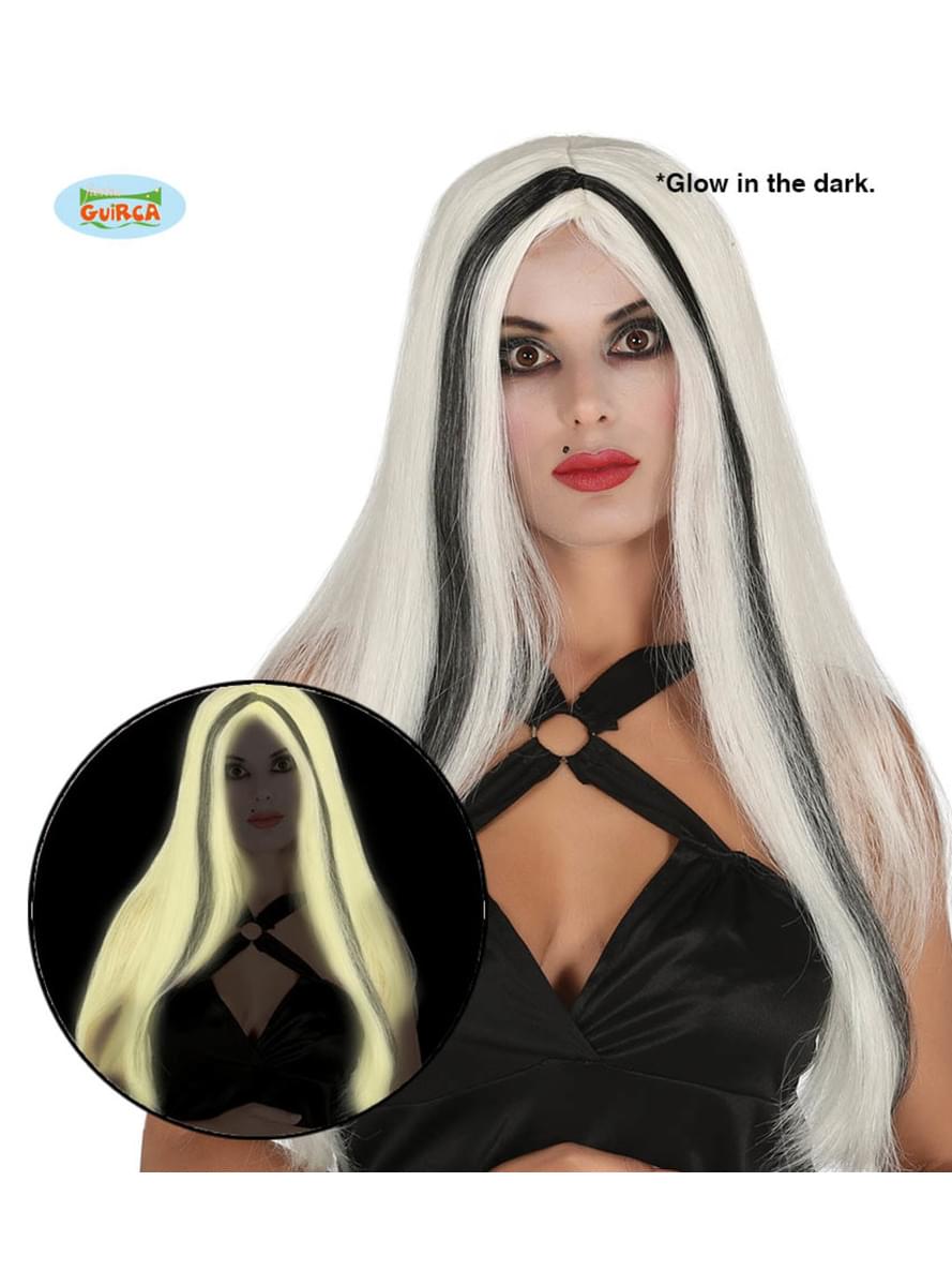 White and black fluorescent witch wig for women