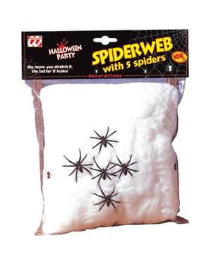 Spinnweben weiß mit 5 Spinnen 100g