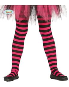 Collants de bruxa de riscas pretas e cor-de-rosa para menina