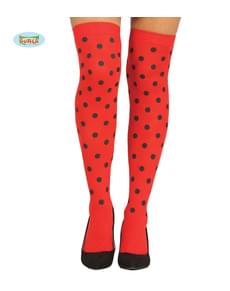 Meias-calças vermelhas com pintas pretas para mulher