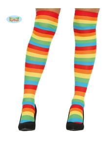 Meias-calças de palhaço de riscas multicolores para mulher