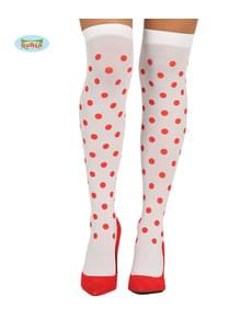 Meias-calças brancas com pintas vermelhas para mulher