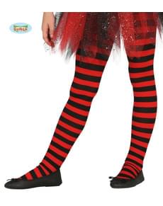 Collants de bruxa de riscas pretas e vermelhas para menina