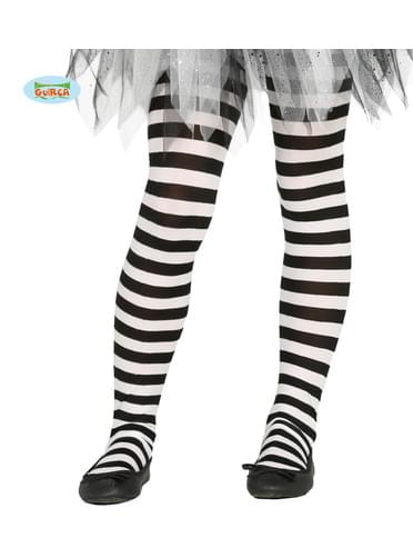 Black and white striped witches tights for girls
