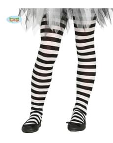 Collants de bruxa de riscas pretas e brancas para menina