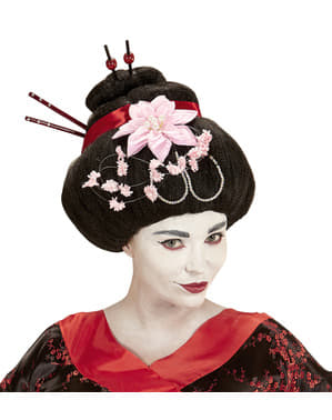 Naisten Geisha-peruukki kukkakoristeilla