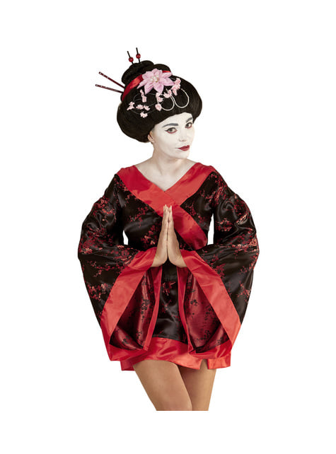 Peluca de geisha con flores para mujer