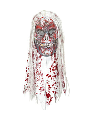 Blodig zombie maske med hår