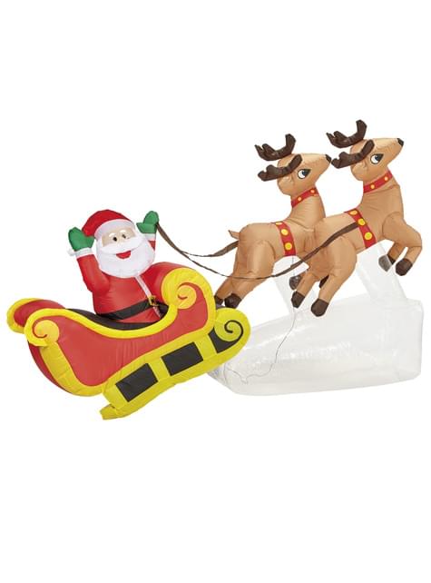 Père Noël avec rennes gonflable géant pour fêtes et anniversaires