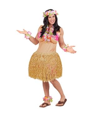 Costume hawaiano, 4 pz, con gonna, collana, reggiseno con conchiglie e  fermaglio