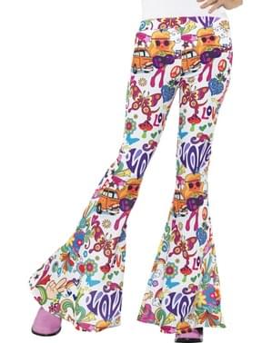 Naisten värikkäät leveälahkeiset 1970-luvun housut