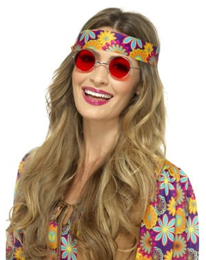 Yetişkinler için kırmızı yuvarlak hippi gözlük