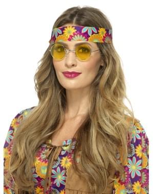 वयस्कों के लिए पीला गोल हिप्पी चश्मा